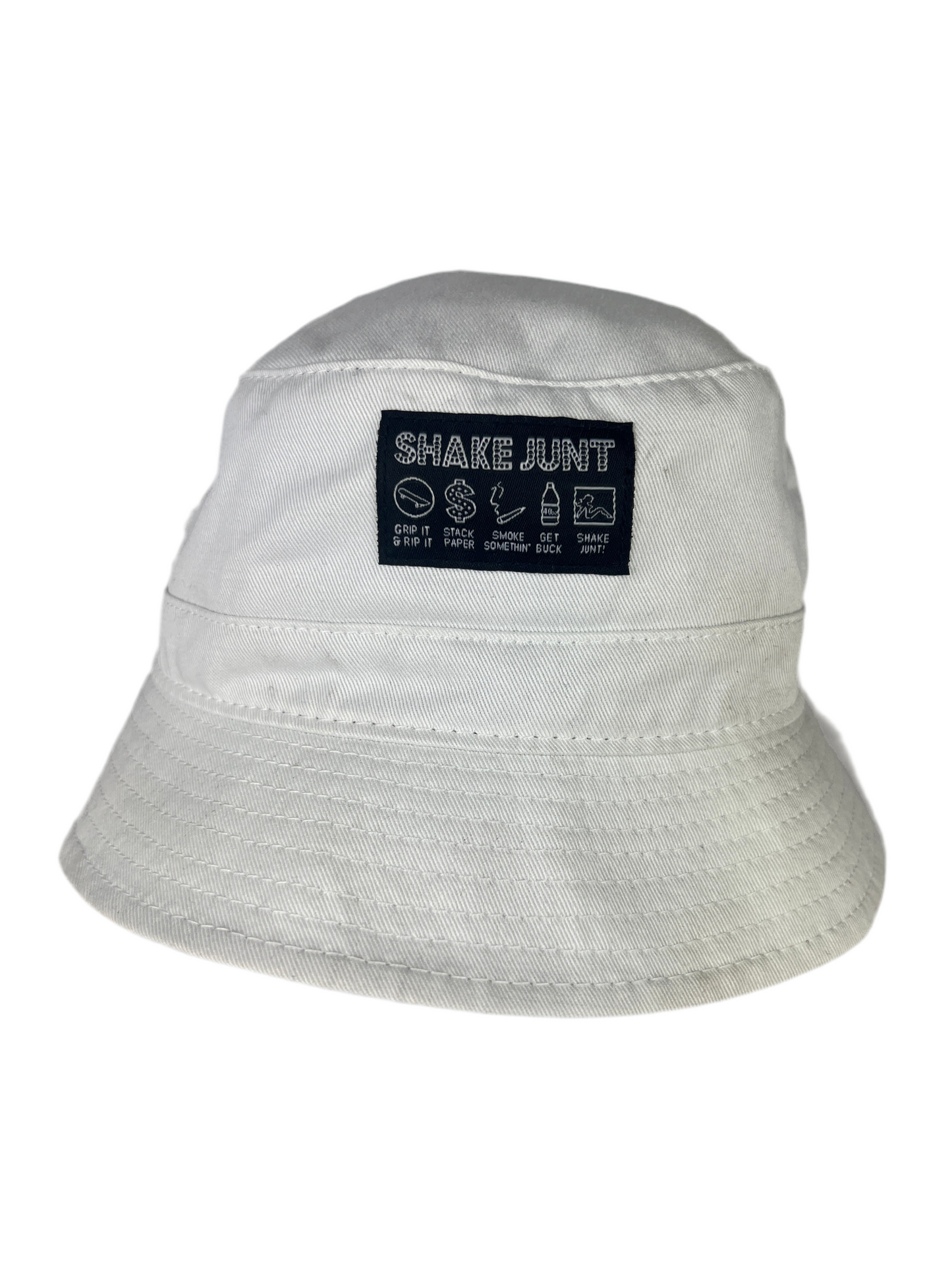 Shake Junt Grip It & Rip It Stack Paper Smoke Somethin' Get Buck Shake Junt! Patch White Black Size L - XL Vintage Bucket Hat