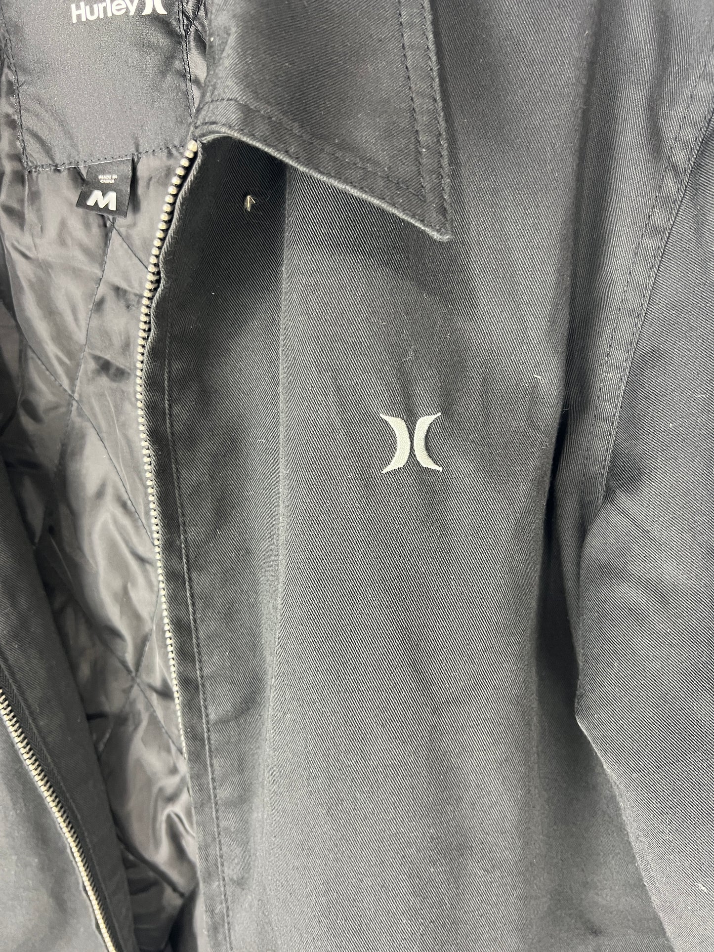 Hurley Black Silver H Logo Denim Size M L/s Vintage Zip Up Jacket