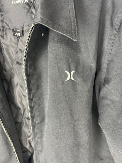 Hurley Black Silver H Logo Denim Size M L/s Vintage Zip Up Jacket