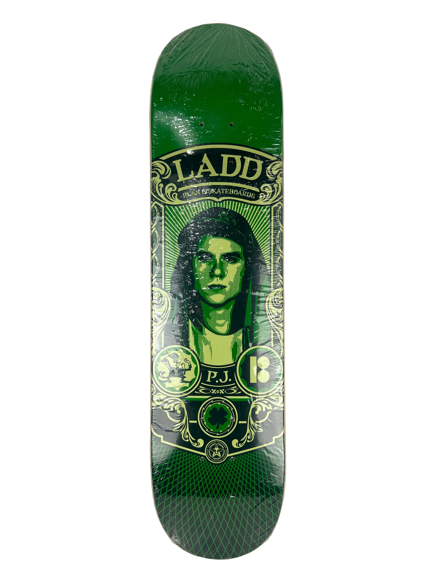 Plan B PJ Ladd Shepard Fairey Obey Giant Green Black Size 7.5" Vintage NOS Deck
