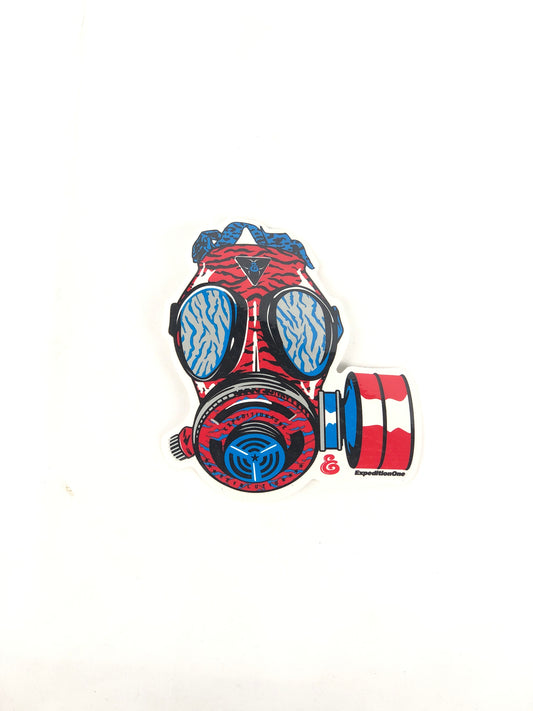 Expedition One Gas Mask Revolution Clear Red Blue 5.5" x 5" Sticker
