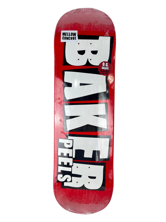 Baker Peels Hollywood CA Baker Font Red Black White Size 8.5" Vintage NOS Deck