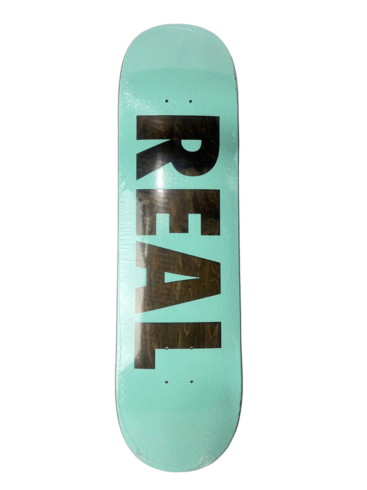 Real Team Slick Bottom REAL Raised & Embossed Woodgrain Logo Turquoise Natural Size 8.25" Vintage NOS Deck