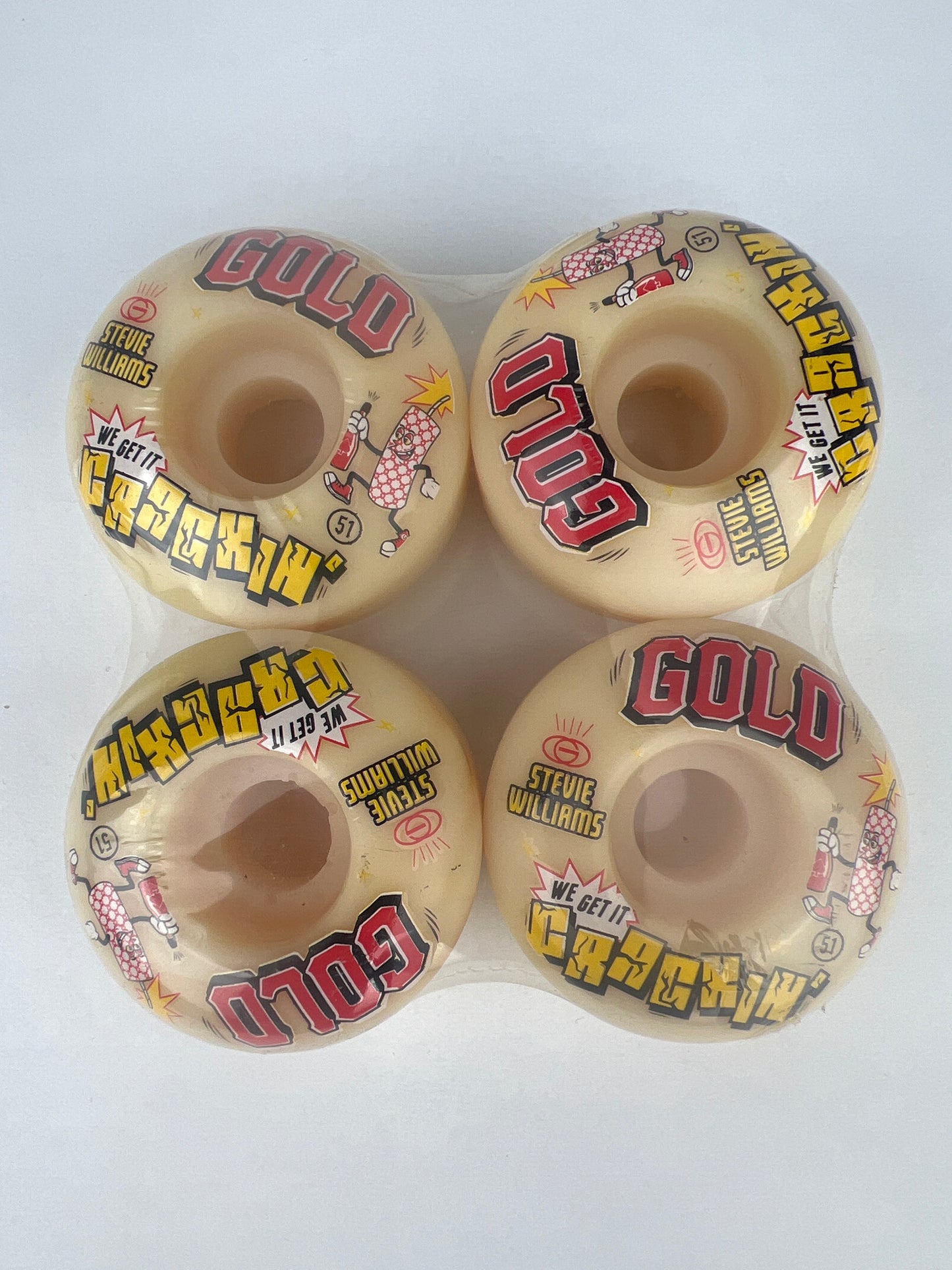 Gold Wheels Stevie Williams We Get It Crackin' White Red Black Gold Size 51MM Vintage NOS Wheels