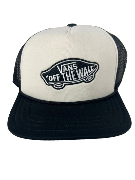 Vans Vans "Off The Wall" Skateboard Logo Black Mesh White Silver One Size Fits All Vintage Snapback Hat