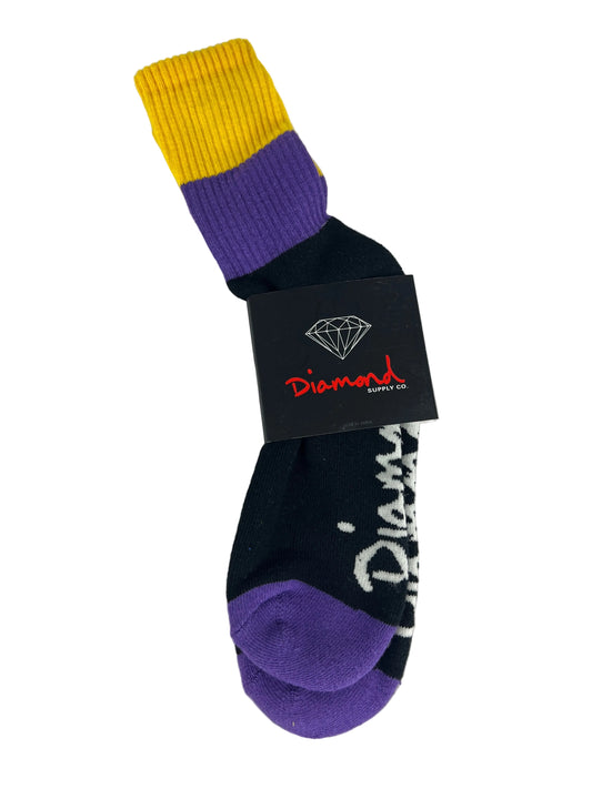 Diamond Supply Co. Purple Black Yellow Lakers Silver Diamond Logo One Size Fits All Vintage Crew Socks