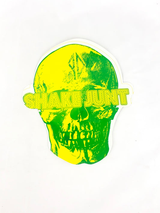 Shake Junt PD Skull Clear Green Yellow 10" x 8.5" (Large) Sticker
