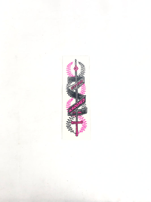 Krooked Skateboards Get It Strait Clear Pink Black 6.75" x 2" Sticker