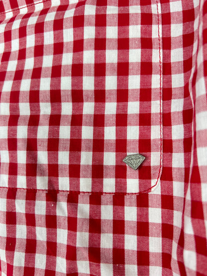 Diamond Checks Red White Metal Diamond Pin On Pocket Size M S/s Vintage Button Up Pocket Shirt