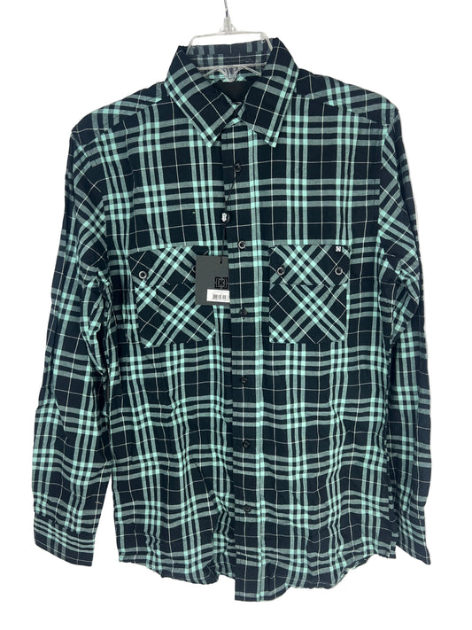 Krew KR3W Porter Dark Blue Turquoise Plaid Size S L/s Vintage Button Up Woven Shirt