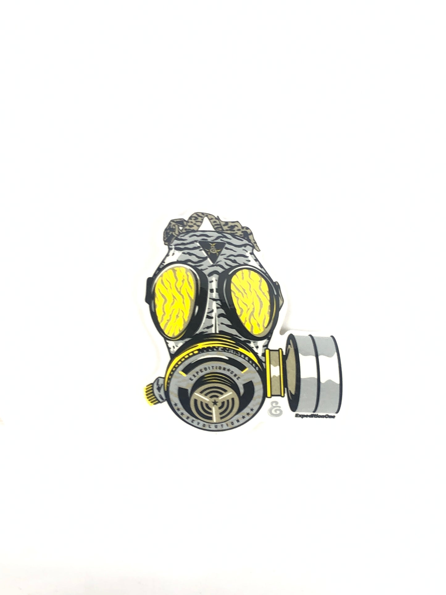 Expedition One Gas Mask Revolution Clear Silver Yellow 5.5" x 5" Sticker