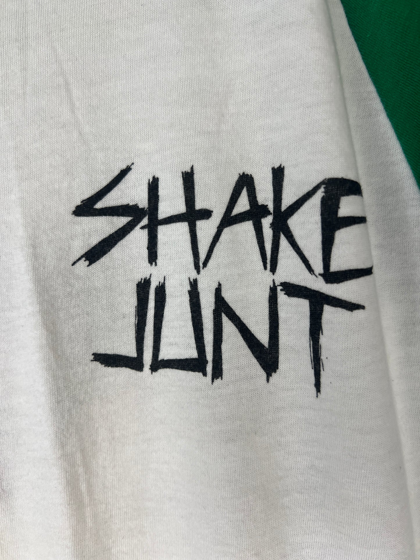 Shake Junt Sammy Baca Dirty Business L.V. White Black Green Size S L/s Vintage Raglan Baseball Shirt