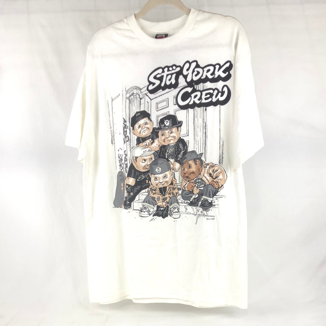 Stussy X Pound Stu York Crew Chest Logo White Black  Size XL S/s Shirt