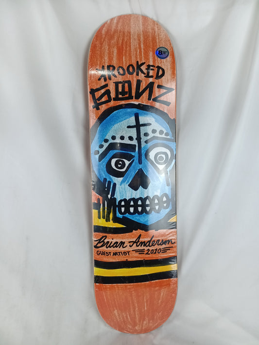 Krooked Brian Anderson Guest Model Skull Orange Yellow Black Size 8.18" Vintage NOS Deck