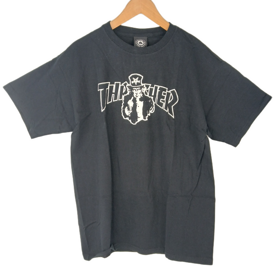 Thrasher Uncle Sam Middle Finger Black White Mens Size Large S/s Vintage Shirt