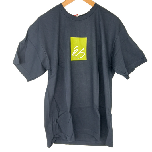 eS Main Block Logo Navy Green White Mens Size Large S/s Vintage Shirt