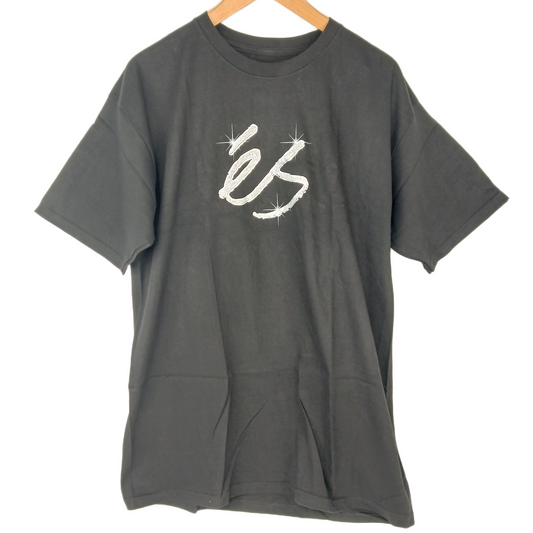 eS Basic Logo Silver Glitter Textured Logo White Mens Size Large  S/s Vintage Shirt