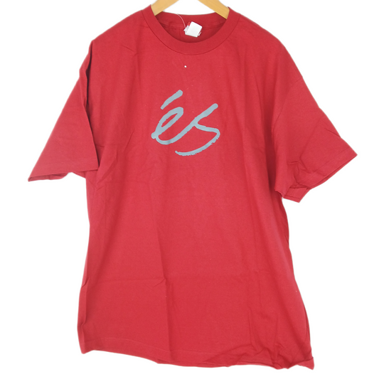 eS Script Logo Cardinal Red Grey Mens Size XL S/s Vintage Shirt