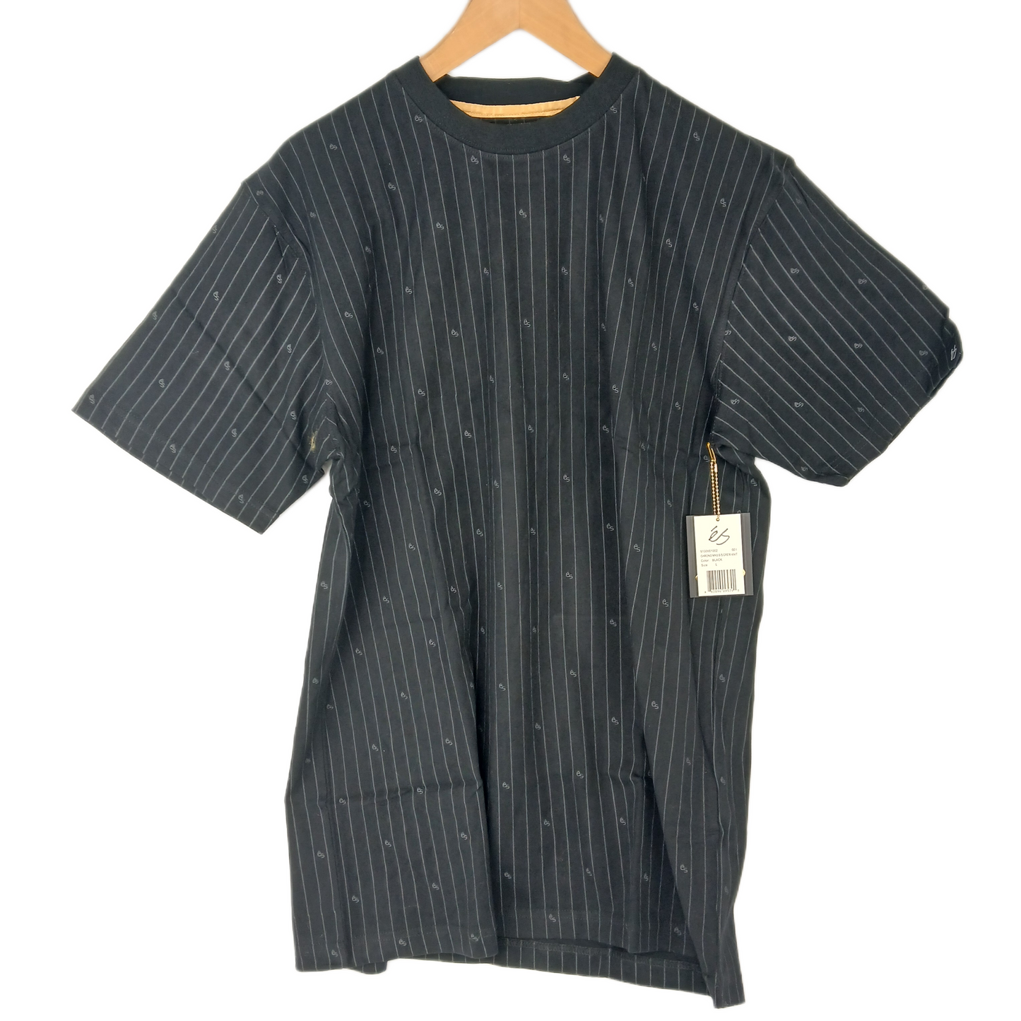 eS Chrono Lines Black Gold Mens Size Large S/s Crew Knit Vintage Shirt
