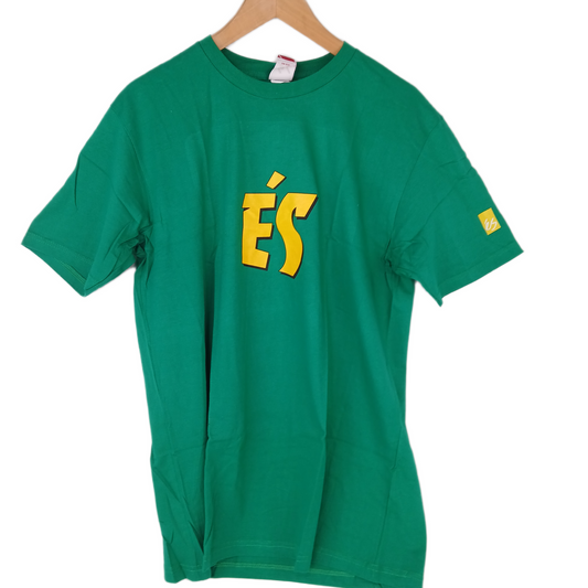 eS O.G. Thresher Logo Kelly Green Yellow Black Mens Size Large S/s Vintage Shirt