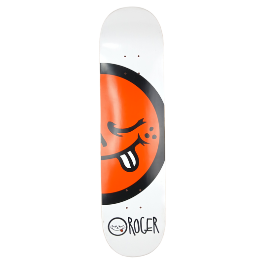 Roger Half Smiley Face White Orange Black Size 8.0" Vintage NOS Deck