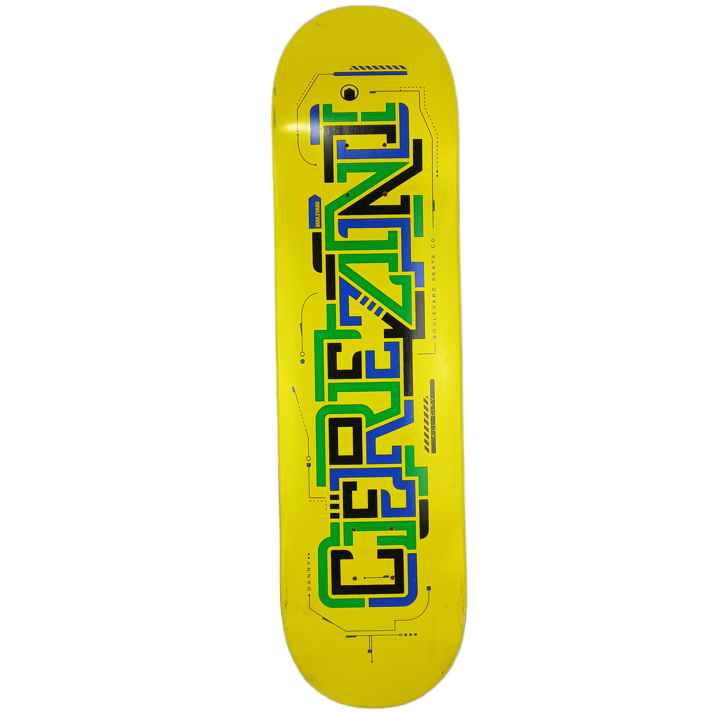 Boulevard Danny Cerezini All City Yellow Multi Size 8.12" Vintage NOS Deck