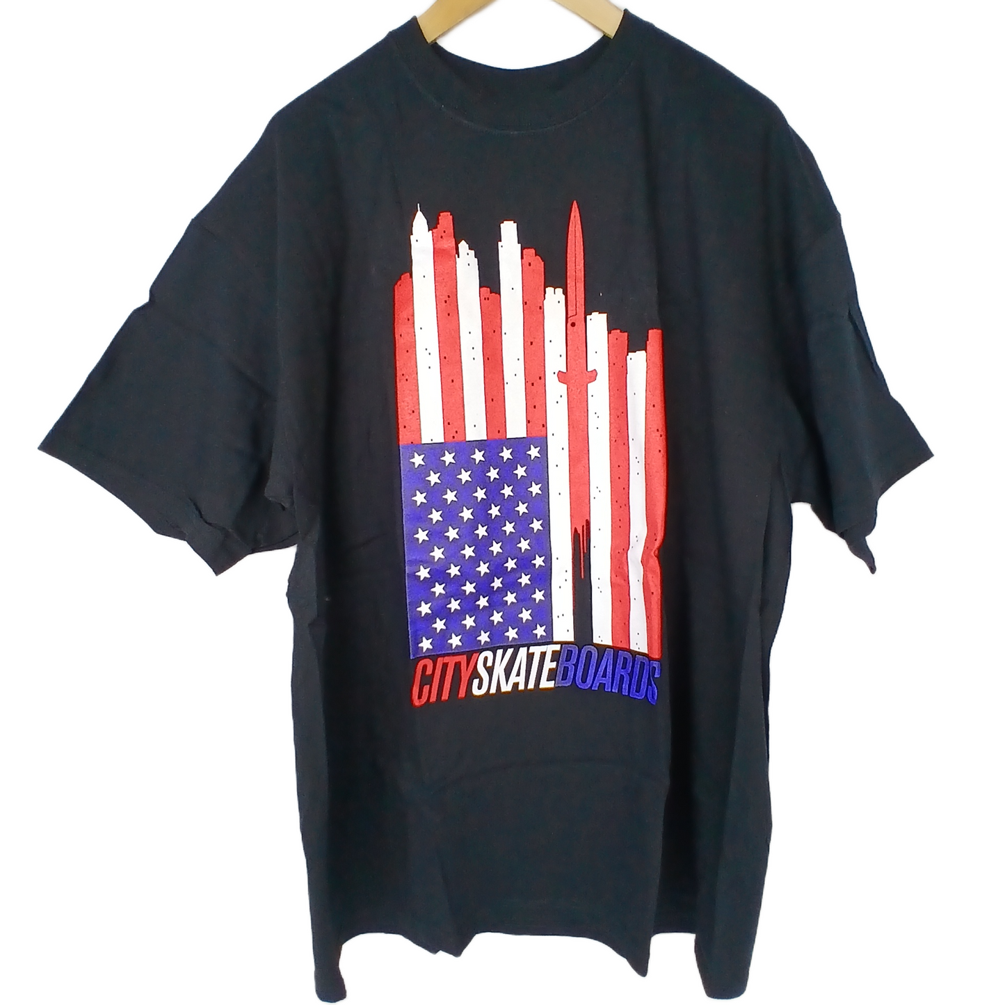 City American Flag Black White Red Size XL S/s Shirt
