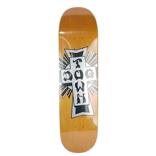 Dogtown Skates Cross Graphic Orange Woodgrain Black Silver Cross Size 8.250" Vintage NOS Deck