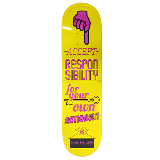 Hype Mike Barker Responsibility Yellow Black Purple Size 8.125" Vintage NOS Deck