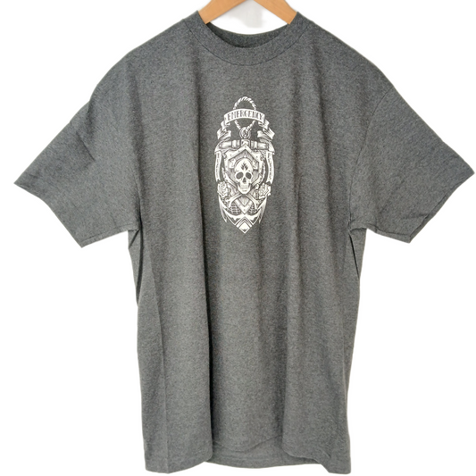 Black Label Emergency Duane Peters Skull & Crossbones Shield Grey White Black Size L S/s Shirt
