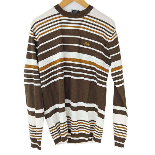 Black Label Stripes White Tan Brown Gold Elephant Size Large L/s Sweatshirt