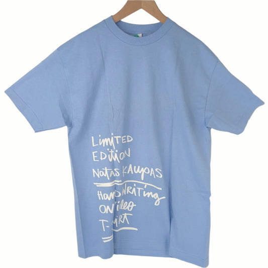 On Video Natas Kaupus Autographed Handwriting Shirt Baby Blue White Size L Vintage Limited Edition T-Shirt