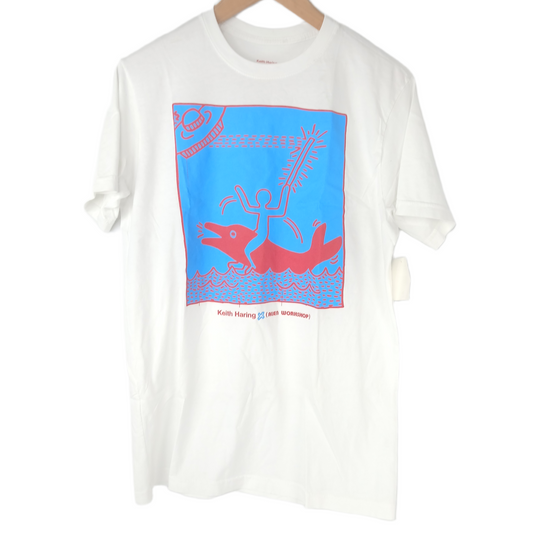 Keith Haring X Alien Workshop Dolphin UFO White Red Blue Size M S/s Vintage Shirt