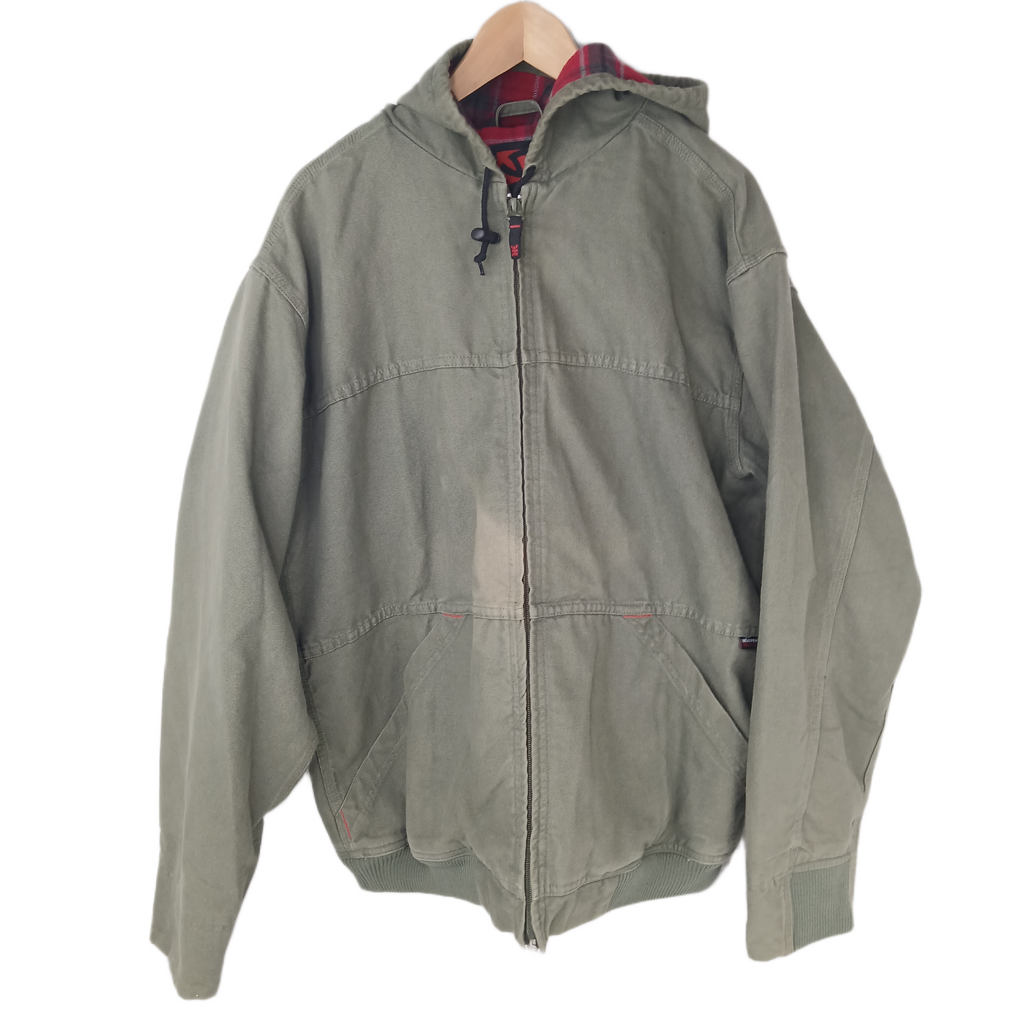 Independent Green Outer Lumberjack Plaid Inner Mens Size L L/s Vintage Zip Up Canvas Hooded Jacket