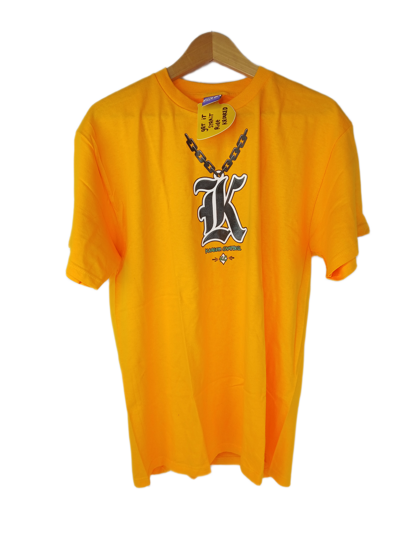 Krooked Kareem Campbell KC Chain Guest Model Graphic Yellow Black White Green Size Large S/s Vintage Shirt