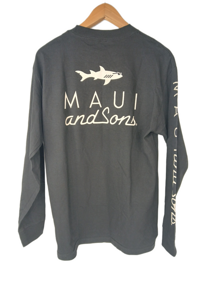 Maui And Sons Shark Chest Logo Black Size M L/s Shirt
