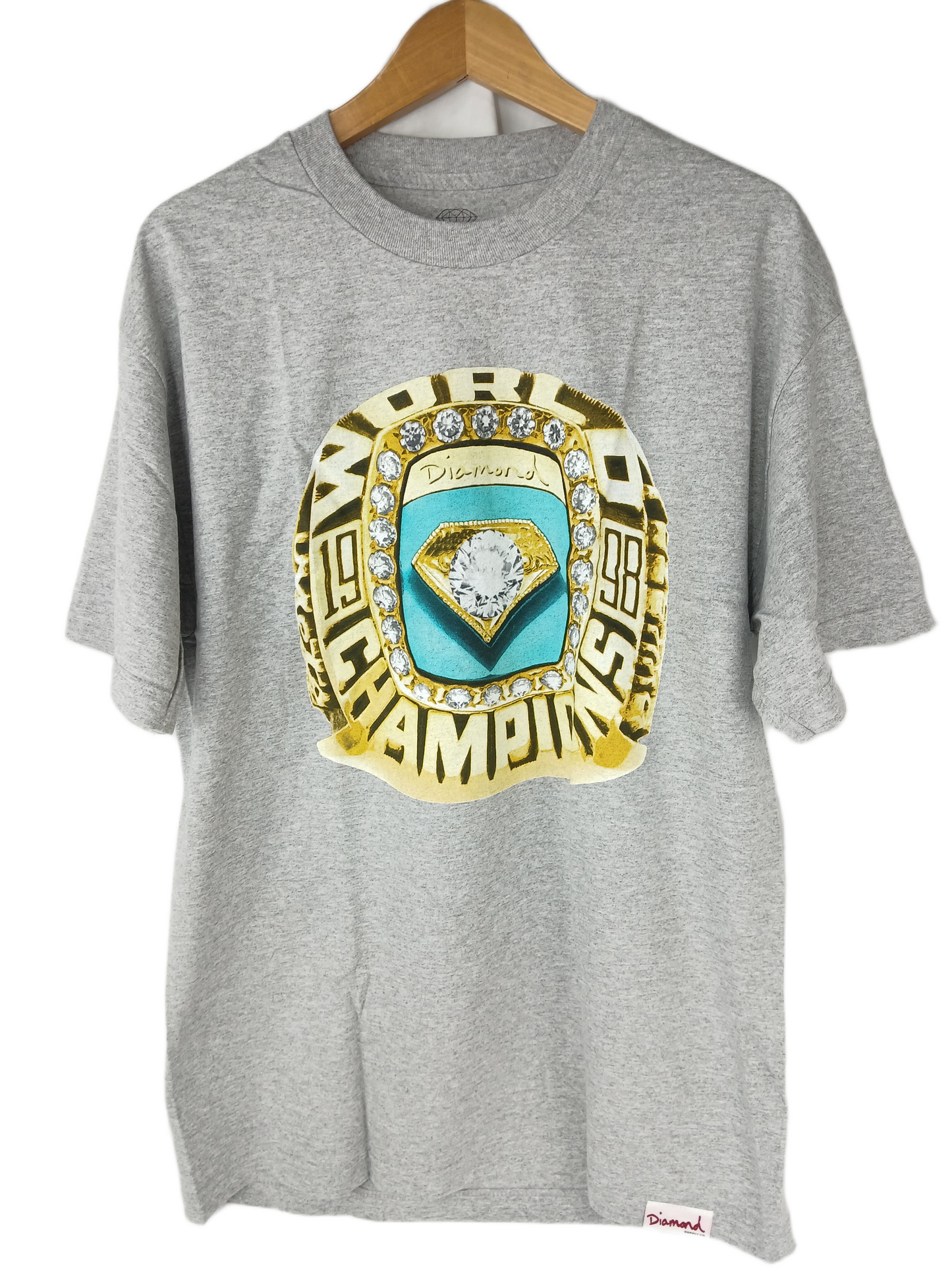 Diamond Champs Ring Heather Grey Gold Turquoise Size L S/s Shirt