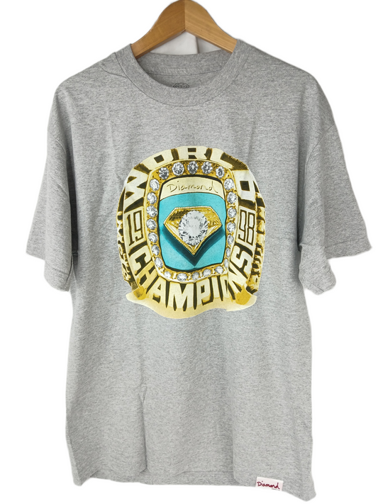 Diamond Champs Ring Heather Grey Gold Turquoise Size L S/s Shirt