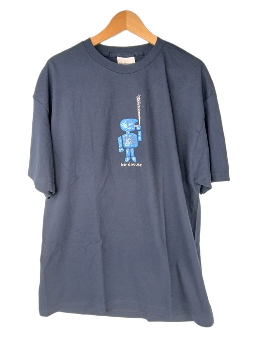 Birdhouse Smoking Man Navy Blue White Size XL S/s Vintage Shirt