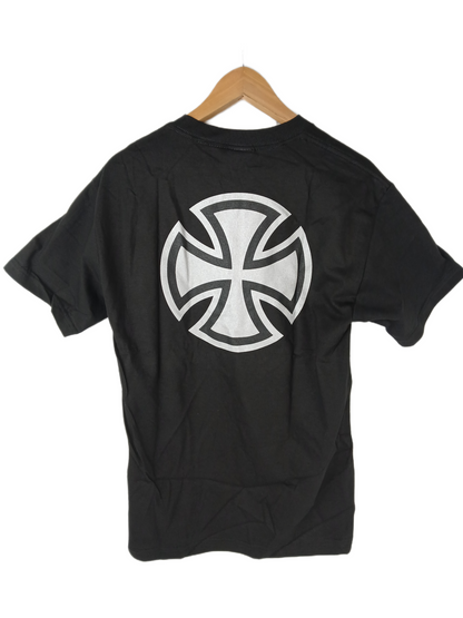Independent Metallic Bar Cross Regular Black Silver Size M S/s Vintage Shirt