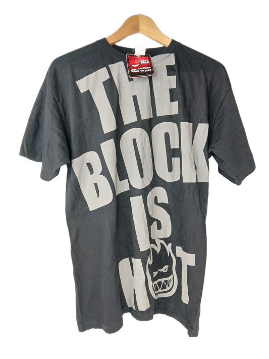 Spitfire The Block Is Hot Black Grey Bighead Logo Size M S/s Vintage Shirt