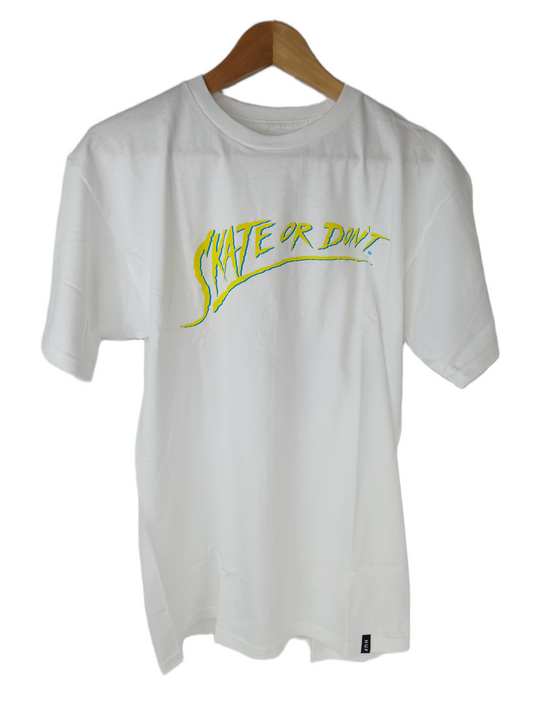 Huf Skate Or Don't White Yellow Blue Size M S/s Shirt