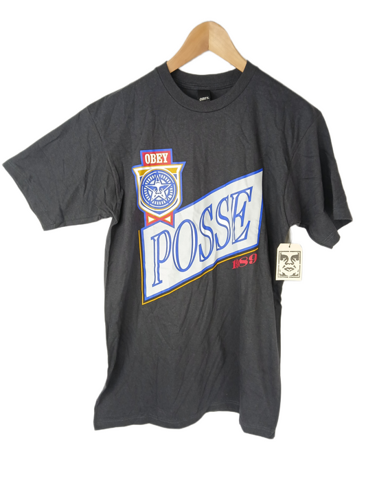 Obey Posse 1989 Ribbon Grey Blue Red Size M S/s Shirt