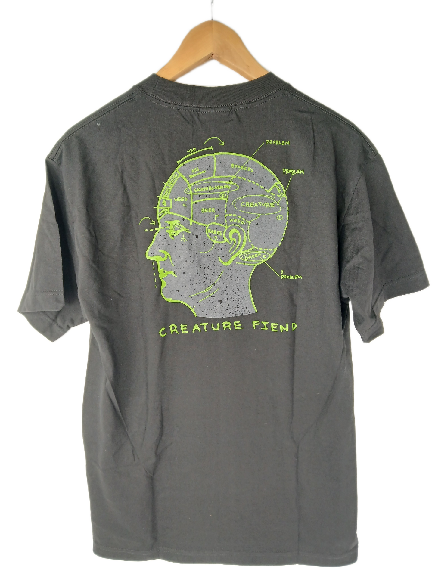 Creature Creature Fiend Skull Back Print Black Green Grey Size M S/s Pocket Shirt