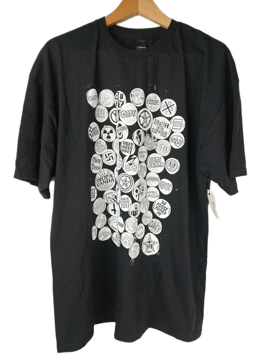 Obey Buttons Black White Size XL S/s Shirt
