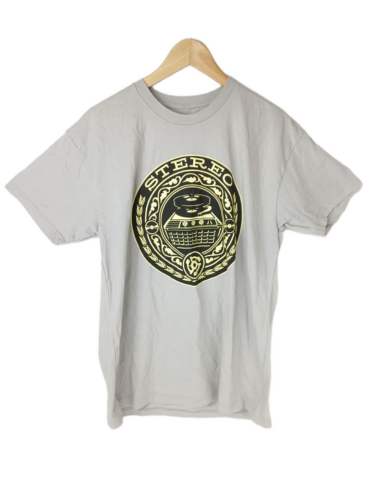Stereo Sounds Vinyl Player Grey Black Gold Size L S/s Vintage Shirt
