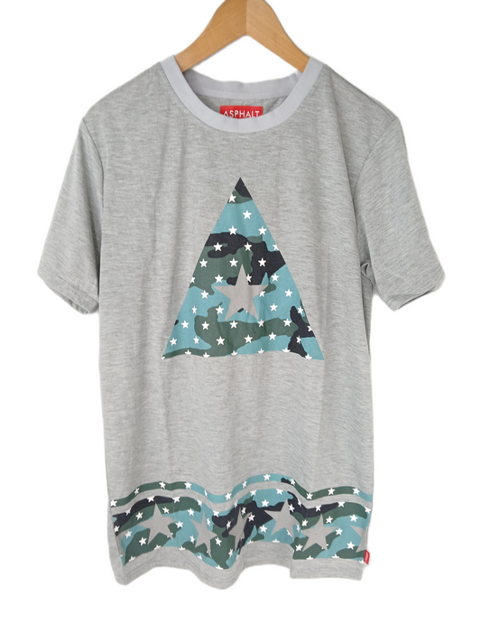 Asphalt Yacht Club AYC A Stars Logo Heather Gray Camo Multi White Stars Size M S/s Vintage Shirt