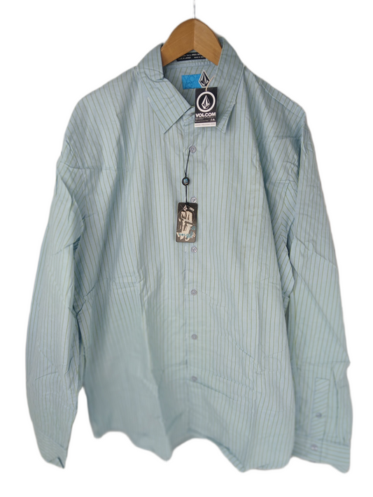 Volcom Vertical Stripes Collared Button Up Blue Size XL S/s Shirt