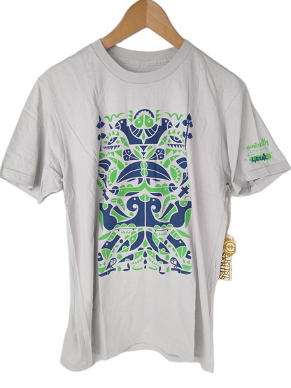 Artist Series Earth Abstract Art Grey Navy Green Size M S/s Shirt