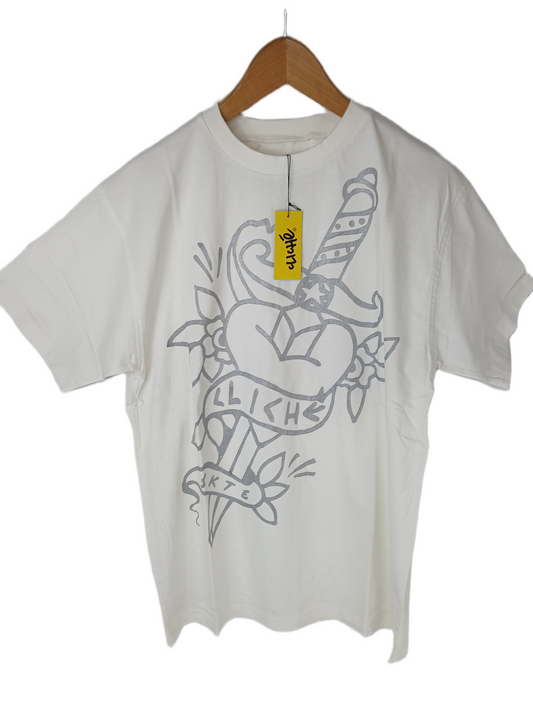 Cliché Tattoo Heart Knife Silver White Size L S/s Vintage Shirt